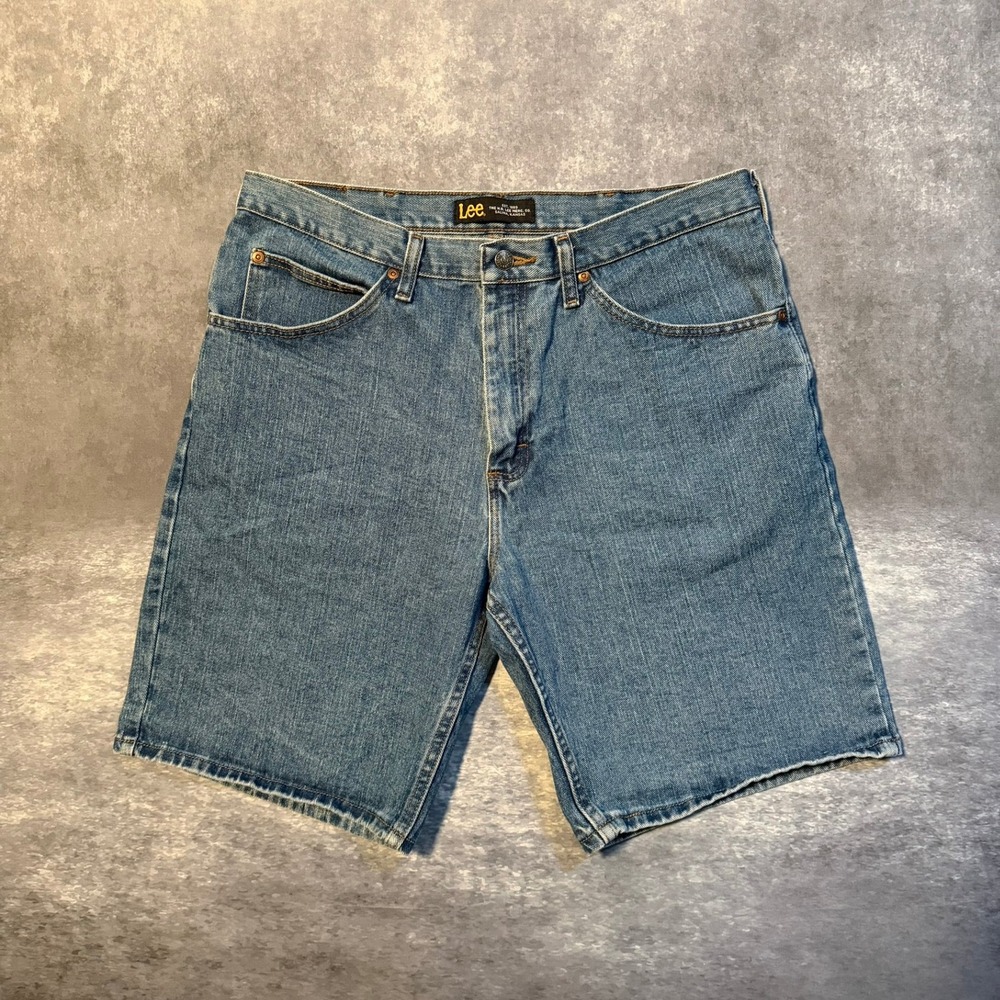 Lee Denim Shorts Mens 36 Medium Wash Blue Regular Fit 100% Cotton Dad Jorts